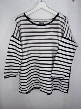 Chico's Striped Pullover Sweater Hombre Black White Grey Size 3 / XL